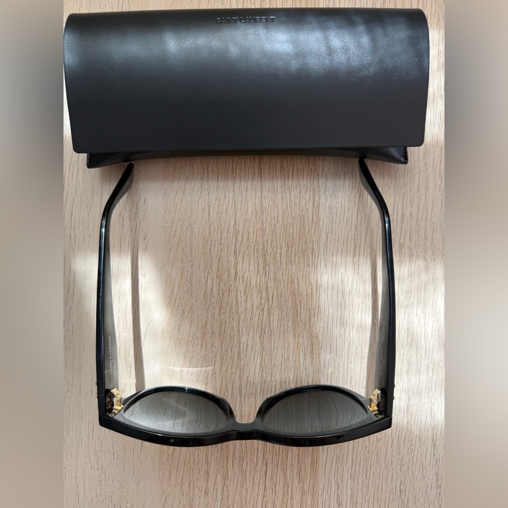 Saint Laurent Black Cat-Eye Sunglasses with Gold Logo - Picture 4 of 12